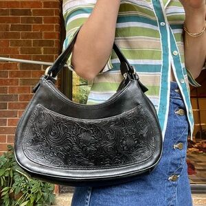 90s black leather tooled purse